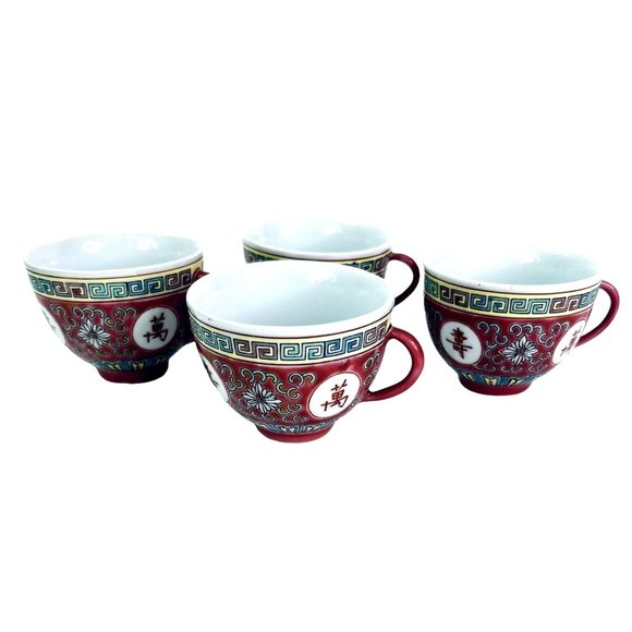 Vtg Chinese Famille Rose Porcelain Longevity Tea Set 6 Pc Jingdezhen Hand Paint - Picture 6 of 10